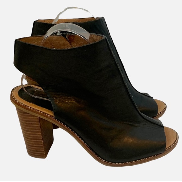 Madewell Peep Toe Chunky Heel Bootie Black Leather Boho Summer Outer Banks Sz 10 - Picture 5 of 9